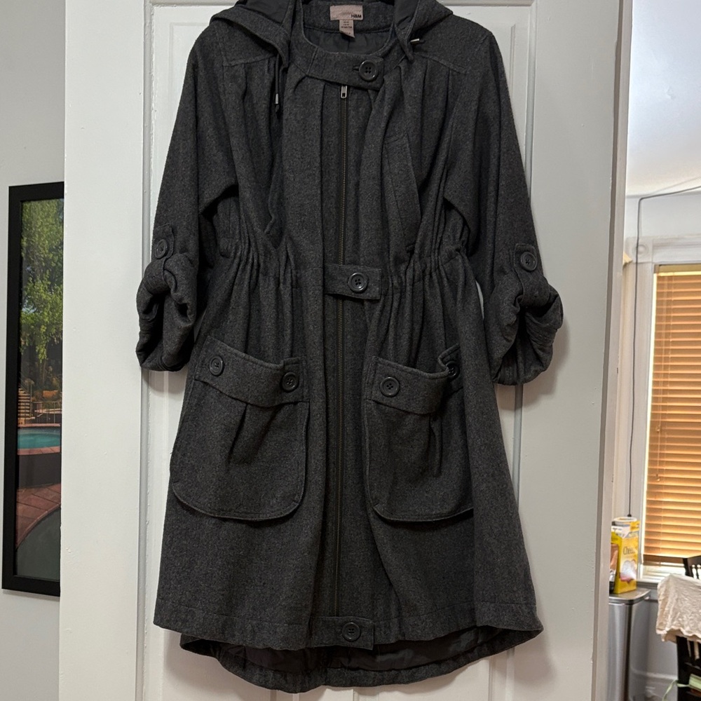 H&M Charcoal Trench Coat with Hood
